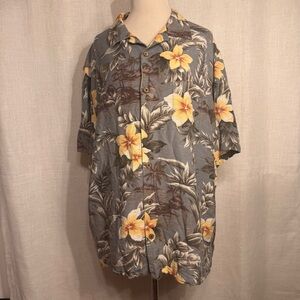 Caribbean Silk Men’s Hawaiian Tropical Short Sleeve Wood Button Up Pure Silk XL